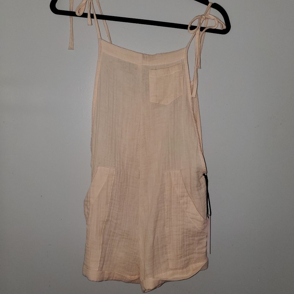 NWT STILLWATER Some Beachy Cotton Gauze Short Overalls Romper Peach XS